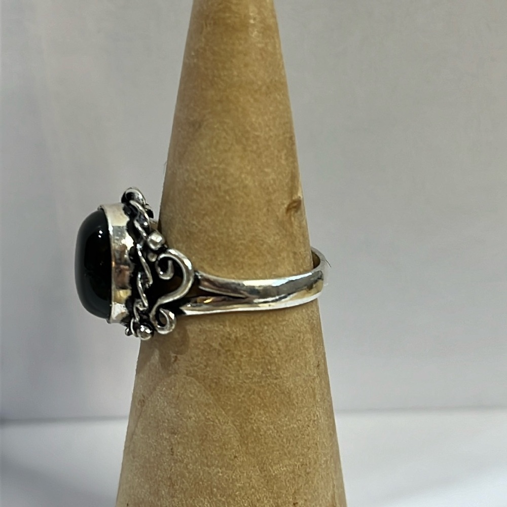 SILVER PLATED BLACK ONYX GEMSTONE RING SIZE 9.25 - Picture 3 of 7